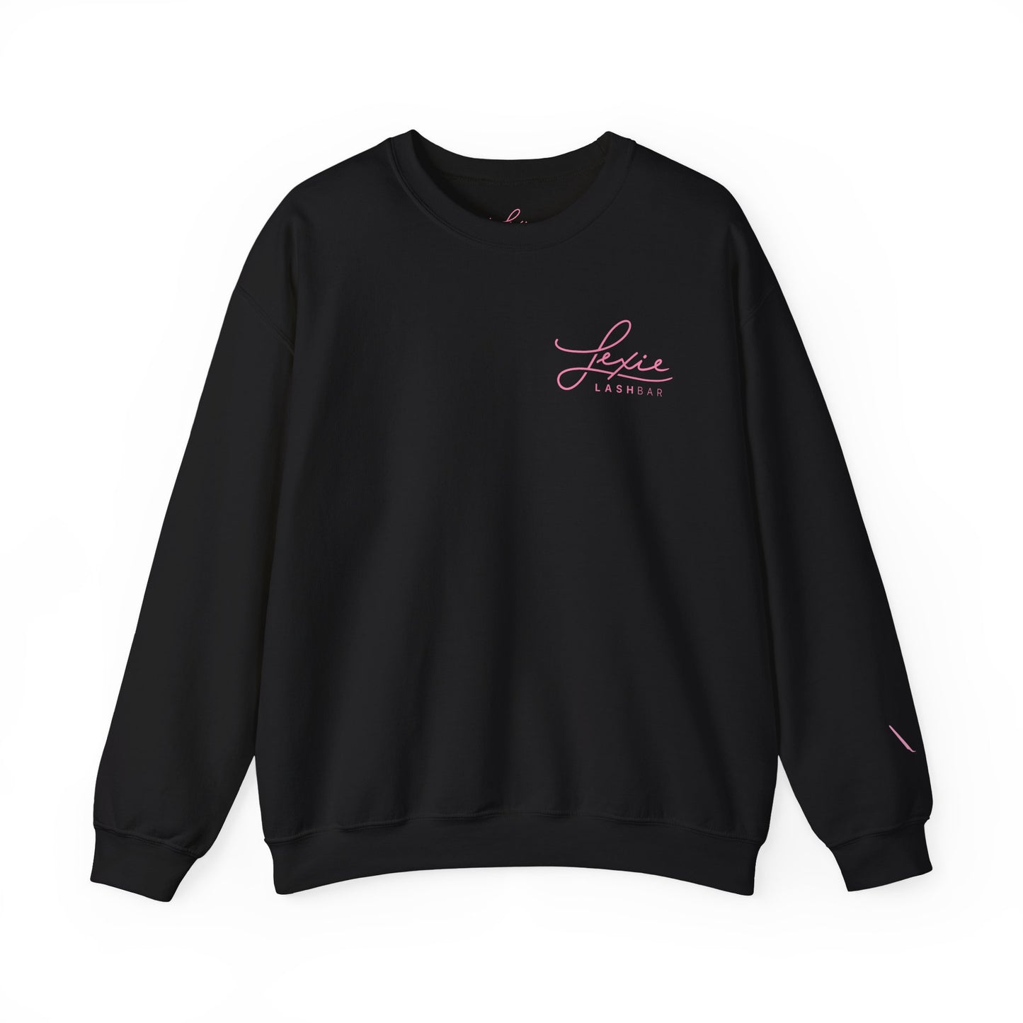 Lashbar Logo Crewneck Sweatshirt — White with Pink "Lexie Lashbar" Script