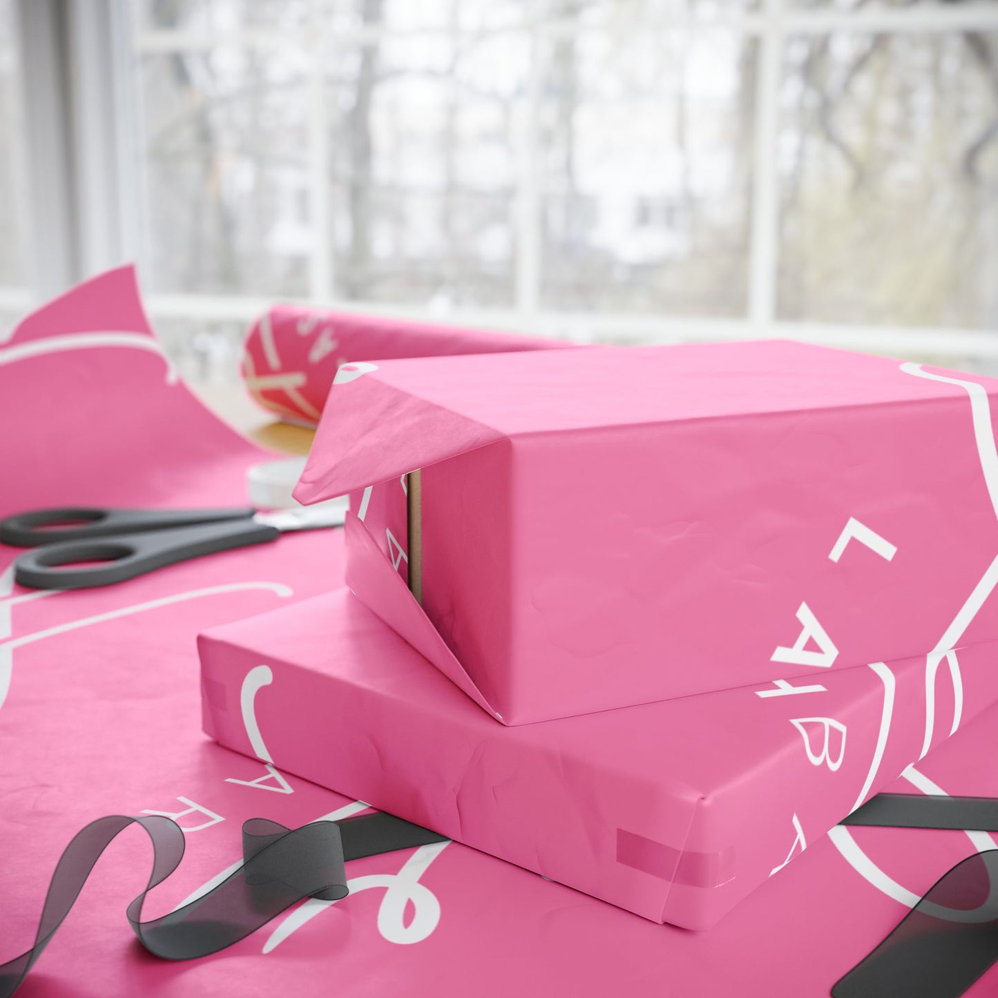 Personalized Pink Logo Wrapping Paper — Custom Name Script Gift Wrap Roll