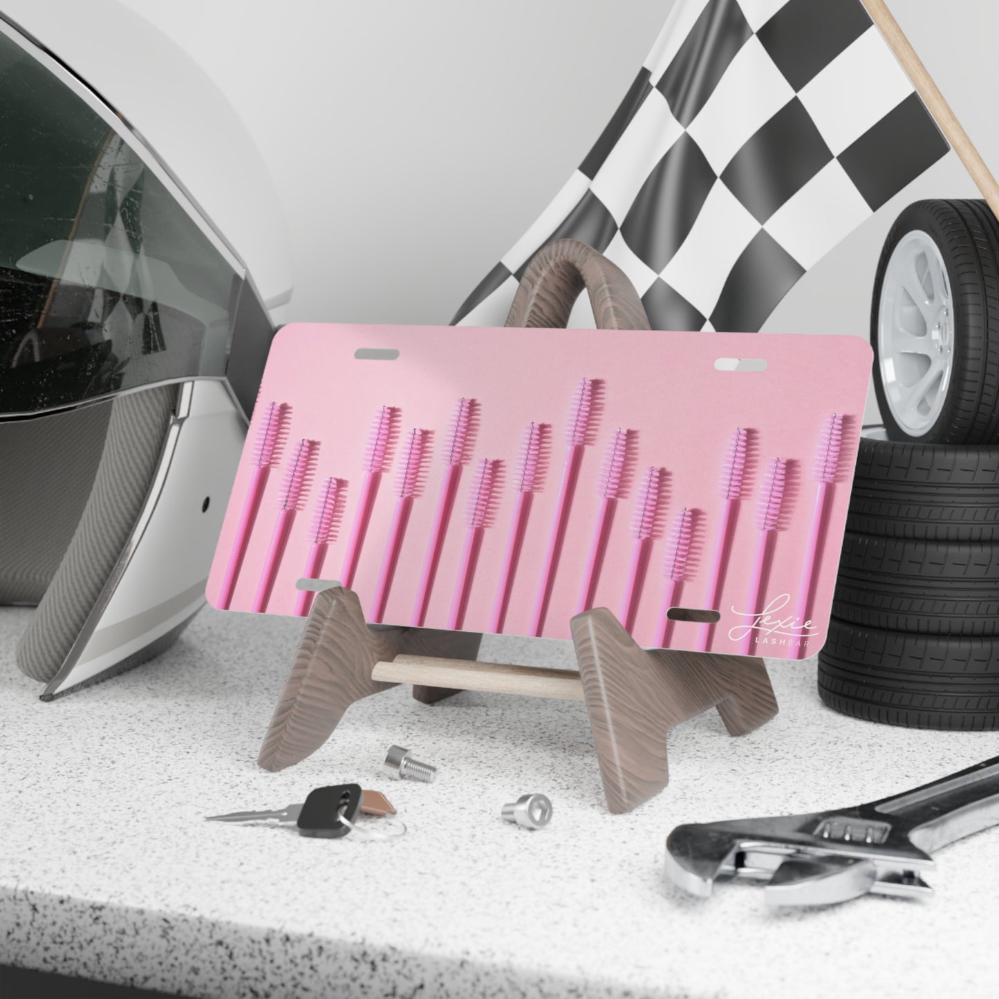 Makeup Brush Vanity Plate License Plate – Pink Mascara Wand Design