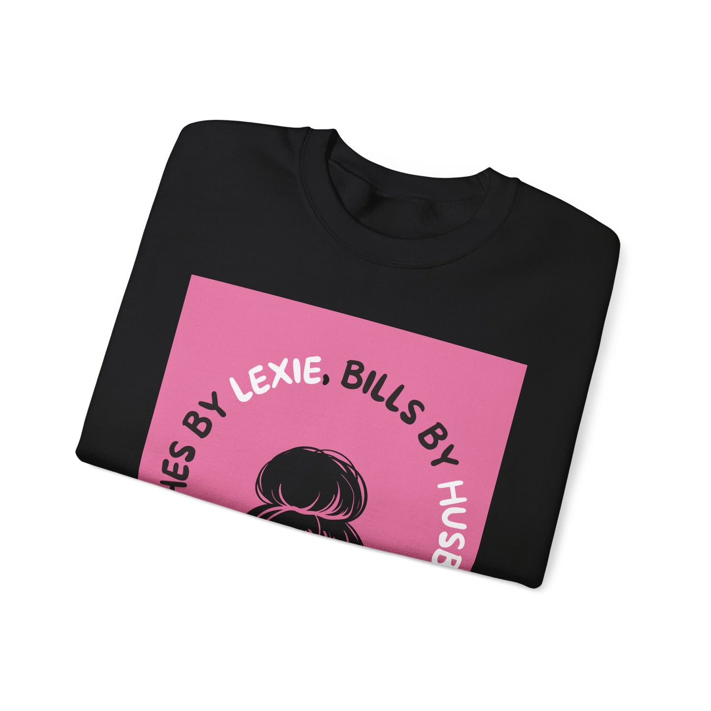 Crewneck Sweatshirt — 'Lashes by Lexie, Bills by Husband' Pink Graphic Crewneck