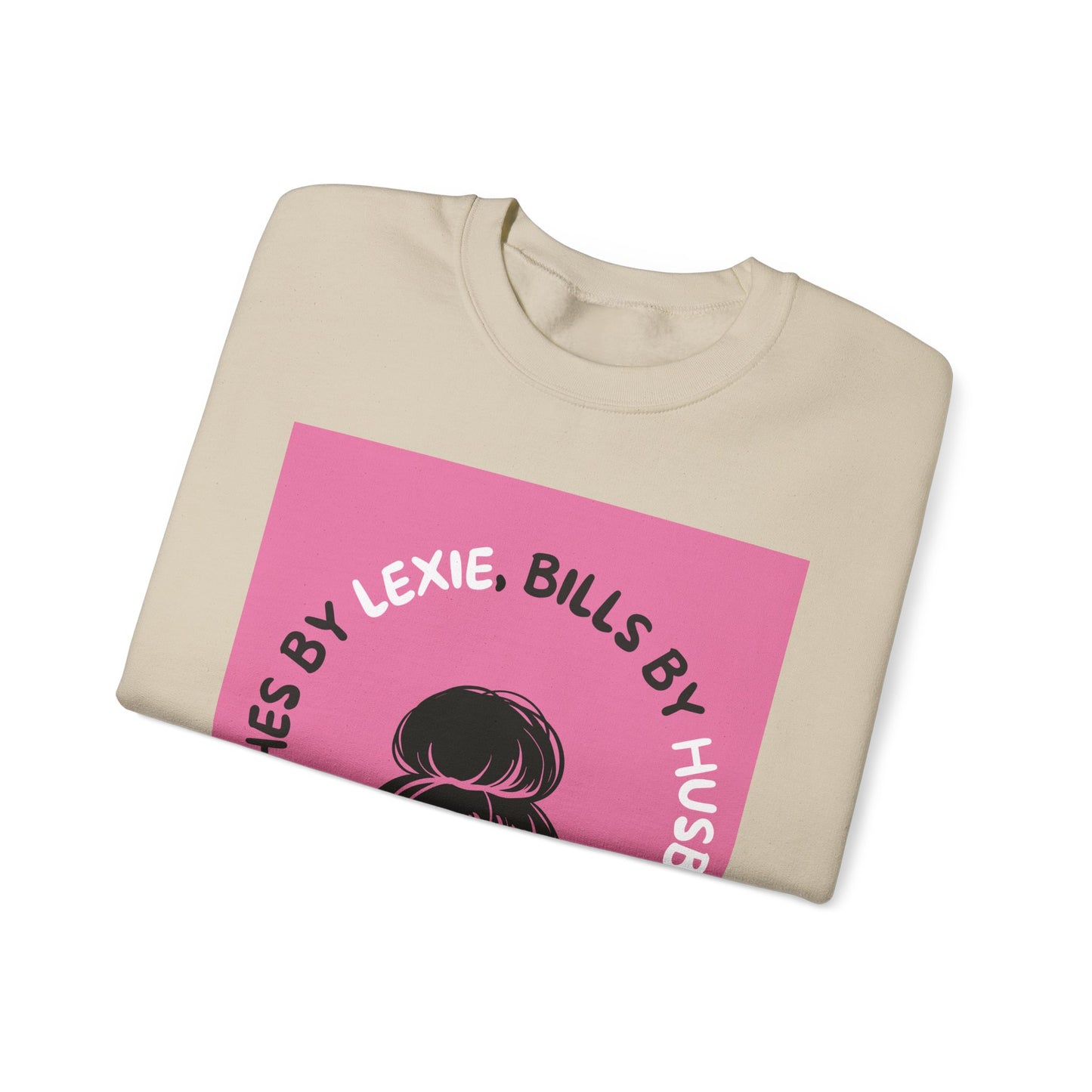 Crewneck Sweatshirt — 'Lashes by Lexie, Bills by Husband' Pink Graphic Crewneck