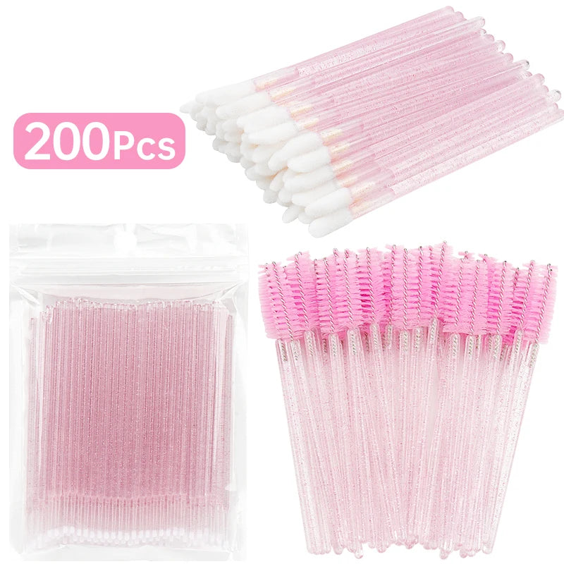 All-in-One 200pcs Lash & Beauty Tool Kit – Disposable Lash Spoolies, Micro Brushes, Cotton Swabs, Mascara & Lip Applicators