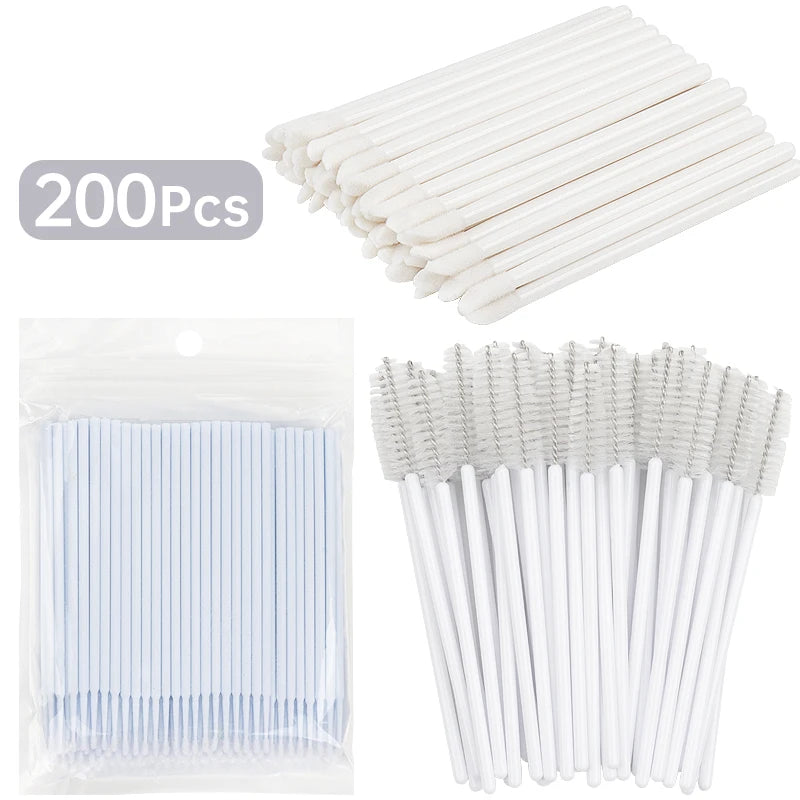 All-in-One 200pcs Lash & Beauty Tool Kit – Disposable Lash Spoolies, Micro Brushes, Cotton Swabs, Mascara & Lip Applicators